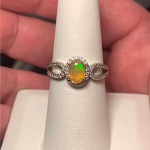 - Genuine Opal And Sapphire 925 Sterling G Silver Ring Size 7
